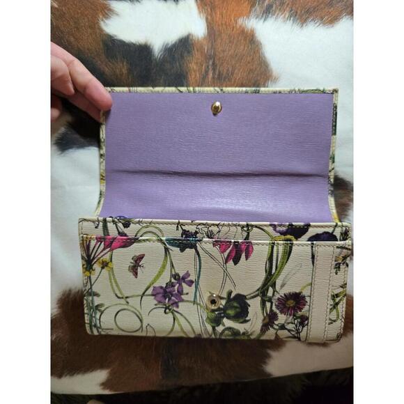 GUCCI Women's Long Wallet Nice Flora Leather White Used - Picture 3 of 10